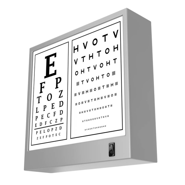 Snellen Eye Chart Test Light Box на белом фоне. 3D-рендеринг
 - Фото, изображение