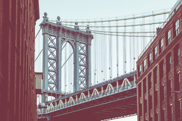 Manhattan Bridge seen from Dumbo, Brooklyn, New York City, USA. - Fotografie, Obrázek
