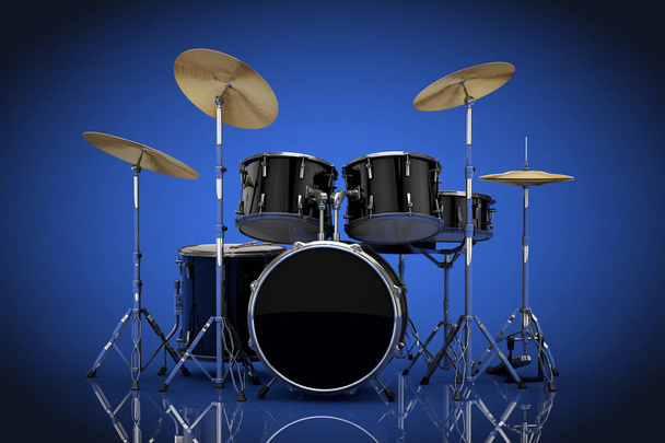 Рок Black Drum Kit на синем фоне. 3D-рендеринг
 - Фото, изображение