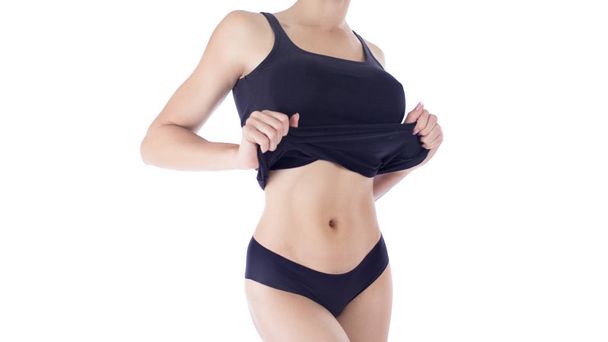 beautiful shape female body in underwear isolated on white background. - Photo, Image