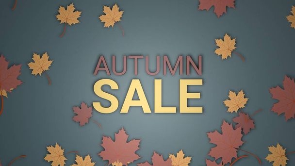 Autumn sale banner, 3d render paper colourful tree leaves on green background.  - Photo, Image