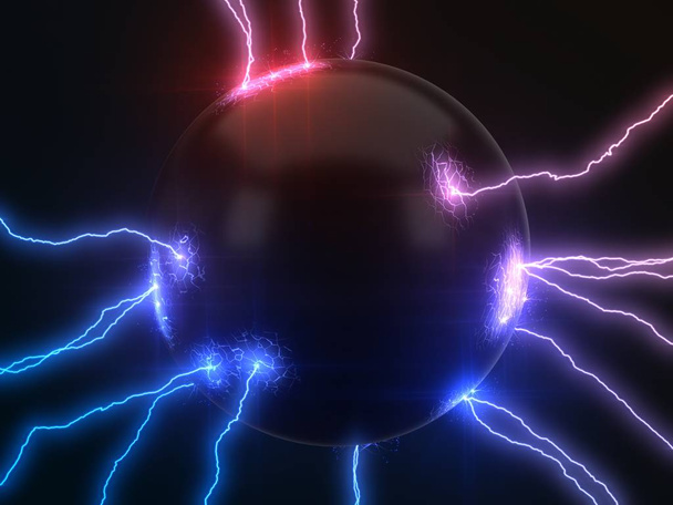 potente rayo golpea la esfera y hace grietas en la superficie de la esfera. versión de color dual, ilustración 3d
 - Foto, imagen