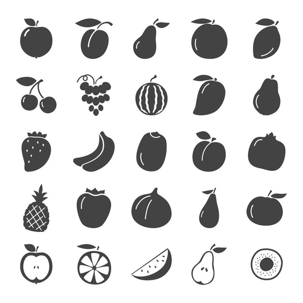 Fruits simple icons set, isolated on white background - Vector, Image
