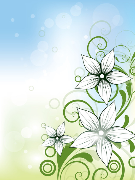 Цветочный весенний фон с вихрями и цветами
 - Вектор,изображение