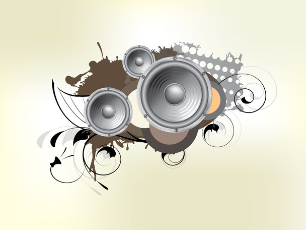 Abstract bckground with subwoofer and floral elements - Vector, Image