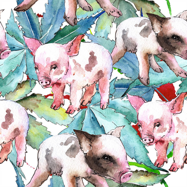 Cochon rose animal sauvage dans un style aquarelle isolé. Modèle de fond sans couture. Tissu imprimé papier peint texture.Aquarelle animal sauvage pour fond, texture, motif d'emballage ou tatouage
. - Photo, image