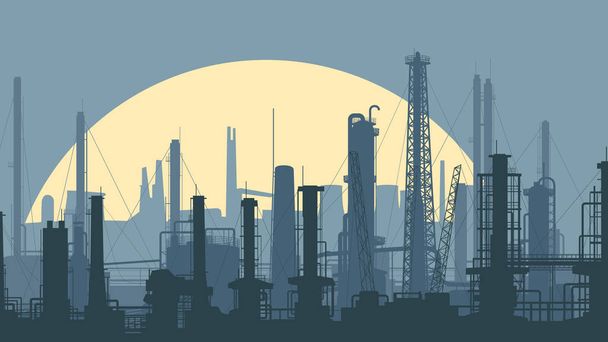 Horizontální stylizované ilustrace průmyslové čtvrti s továrnami v modrém tónu. - Vektor, obrázek