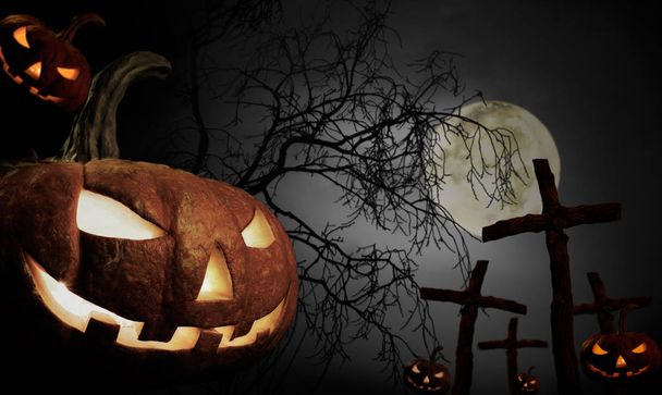 Molte zucca su luogo di sepoltura, concetto festa religiosa Halloween
 - Foto, immagini
