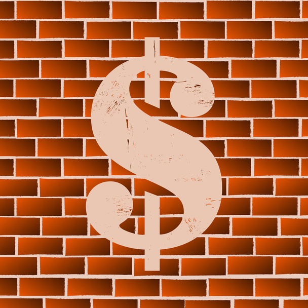 Vetor: pintura símbolo Dólar na parede de tijolo
 - Vetor, Imagem