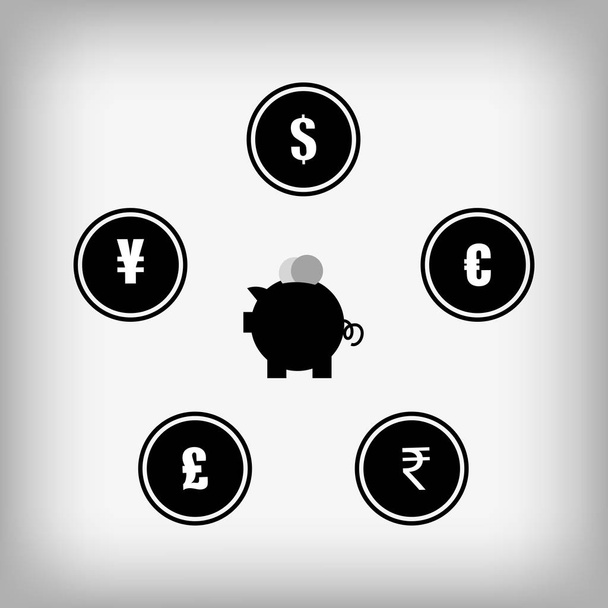 Vektör : Piggy bank logosu ve daire içinde para birimi sembolü - Vektör, Görsel