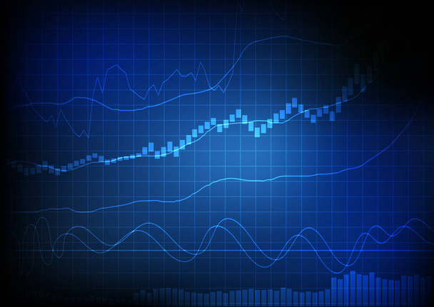 Vector : Line and bar chart on blue grid background - Vector, Image