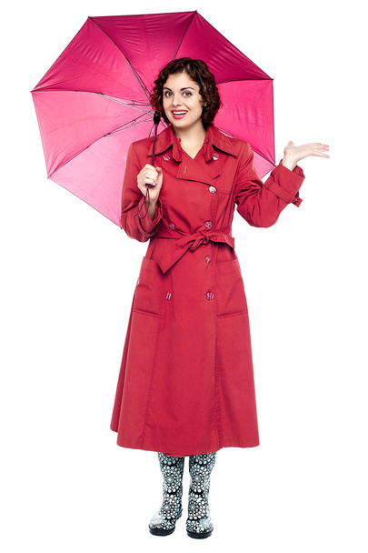 Smiling woman with umbrella - 写真・画像