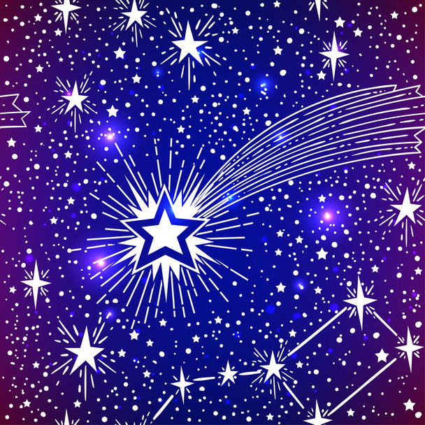 Estrellas fugaces y planetas en estilo tatuaje. Meteoritos que caen del polvo de estrellas, ilustración vectorial
 - Vector, imagen