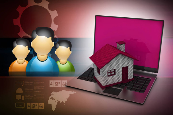 3D иллюстрация концепции недвижимости с ноутбуком
 - Фото, изображение