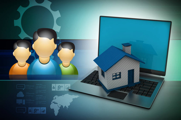 3d illustration of Real estate concept with laptop - Foto, Imagem