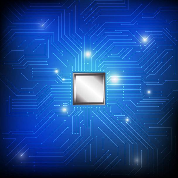 Wektor: Obwód elektroniczny i chip na niebieskim tle - Wektor, obraz