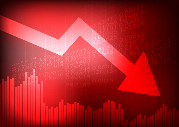 Vektor: abnehmender Graph und Pfeil auf rotem Stock Board - Vektor, Bild
