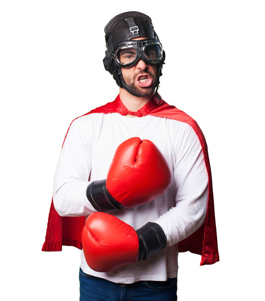super hero wearing boxing gloves isolated on white background - Photo, Image