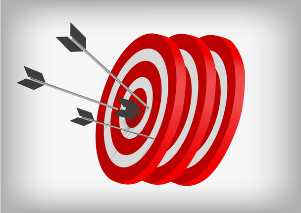 Vector: Objetivos de tiro con arco y flechas sobre fondo gris
 - Vector, Imagen