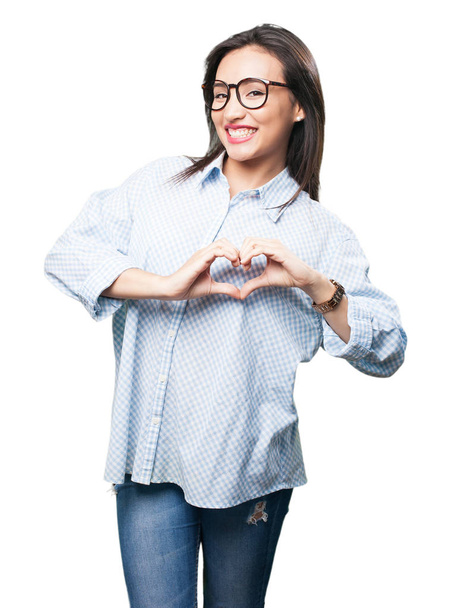 asian woman doing heart symbol isolated on white background - Zdjęcie, obraz