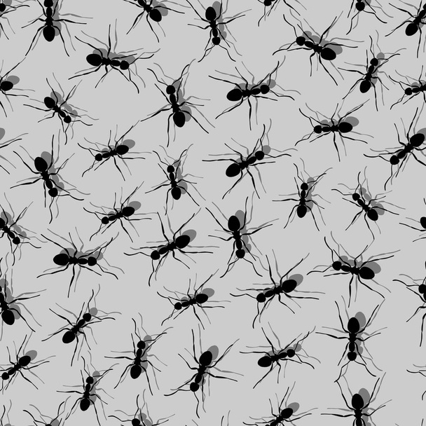 Монохромный Ant Seamless Pattering работает. Муравьи в действии
 - Вектор,изображение
