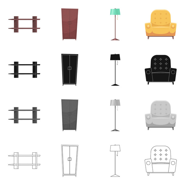Ilustración vectorial de muebles y logotipo del apartamento. Colección de muebles y el hogar vector de la ilustración
. - Vector, Imagen