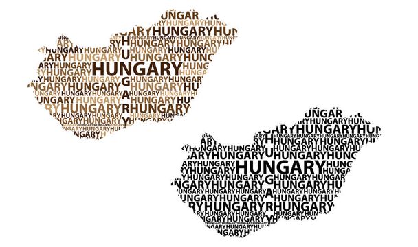 Sketch Hungary letter text map, Republic of Hungary - in the shape of the continent, Map Hungary - black and brown vector illustration - Vector, Image
