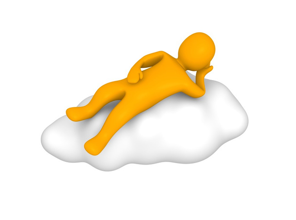 Mann liegt auf Wolke sieben - Foto, Bild
