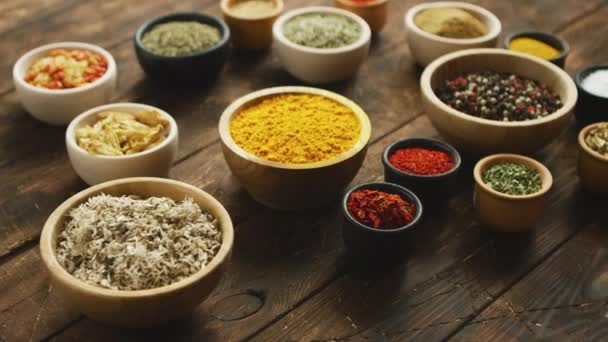 Composition of various spices and condiments - Footage, Video