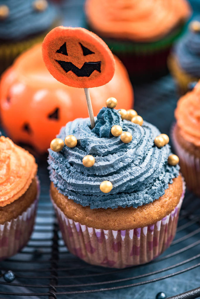 Homemade cupcakes for Halloween children party. - Photo, Image