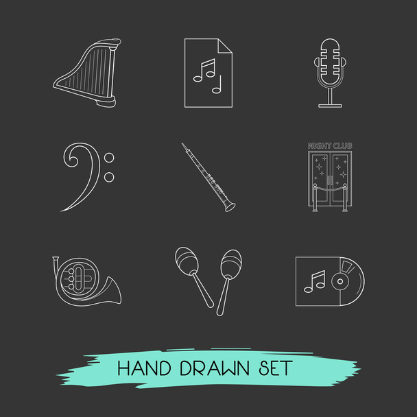 Set of music icons line style symbols with maracas, album, harp and other icons for your web mobile app logo design. - Vector, Image