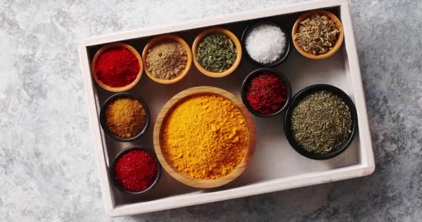 Arrangement of spices in tray - Footage, Video