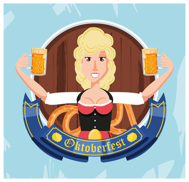 Немецкая женщина с пивом Октоберфест празднование
 - Вектор,изображение