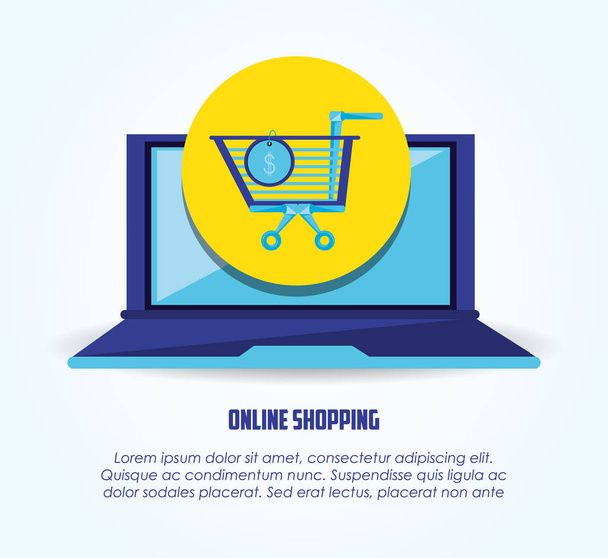 Online-Shopping mit Laptop - Vektor, Bild