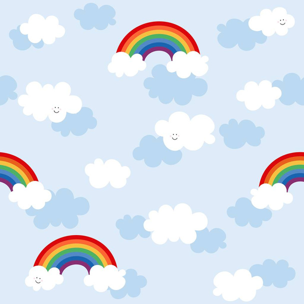 arc-en-ciel coloré sur ciel nuageux bleu motif vectoriel désordonné sans couture - Vecteur, image