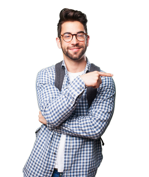 student man pointing space isolated on white background - Φωτογραφία, εικόνα