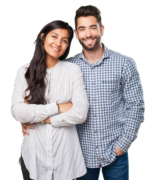 cool couple smiling on white - Фото, изображение