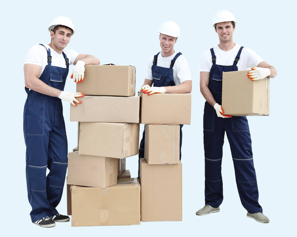 Group of people builders with boxes - Fotografie, Obrázek