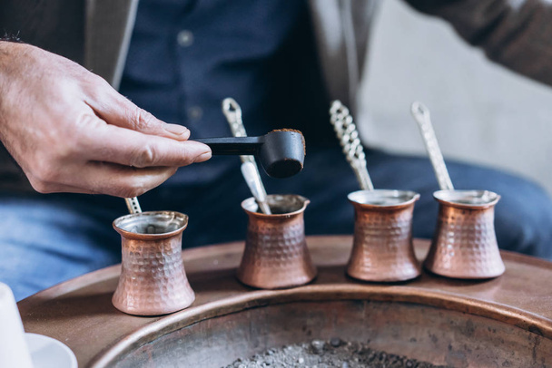 traditional coffee in the Turks, close view - Zdjęcie, obraz
