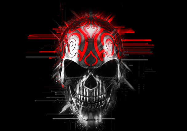 Crâne de démon noir avec ornements rouges
 - Photo, image