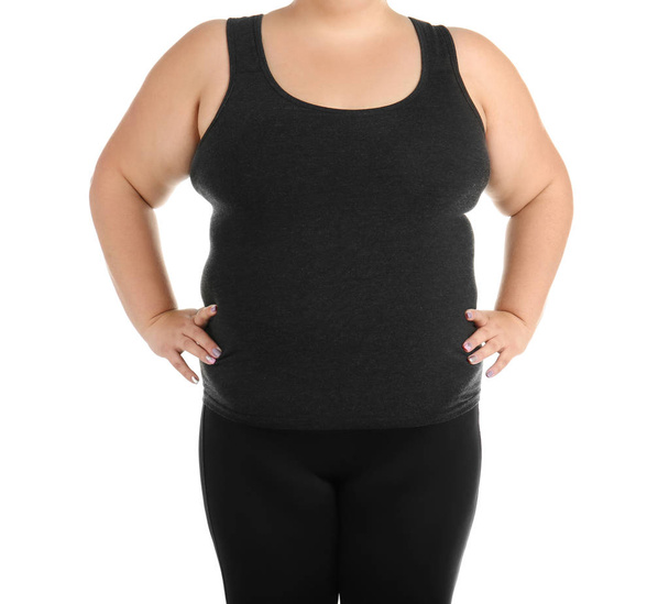 Overweight woman on white background, closeup view - Photo, image