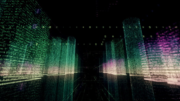 negocio digital ciudad wireframe animación 3d binario brillante edificio arquitectura cable palabra animada en uhd 4k 3840 2160 - Metraje, vídeo