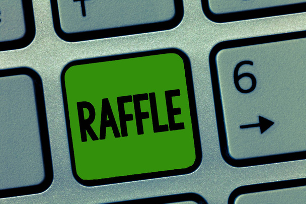 Handwriting text Raffle. Concept meaning means of raising money by selling numbered tickets offer as prize - Photo, Image