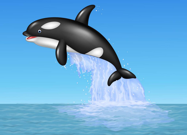 Vektorové ilustrace kreslené orca skákání na pozadí modrý oceán - Vektor, obrázek