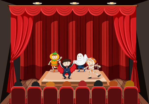 Children perform puppet show on stage Royalty Free Vector