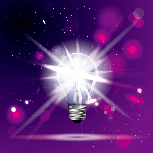 Glowing light bulb, The background is purple. - Vector, afbeelding