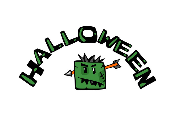 Halloween ja zombie face .Cartoon koominen väri avatar nuoli päässään
 - Vektori, kuva