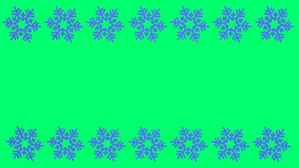 Abstraktní trojrozměrný tvar modré několik sněhových vloček se otáčí kolem vlastní osy otáčení s prázdný prostor pro obsah 4k, izolované na zeleném pozadí - Záběry, video