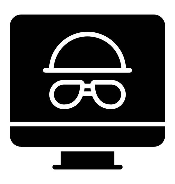 A hat and glasses person  on a computer giving the concept of hacker  - Διάνυσμα, εικόνα