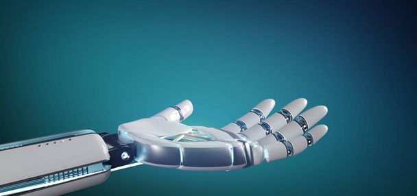 View of a Cyborg robot hand on an uniform  background 3d rendering - Foto, Imagem